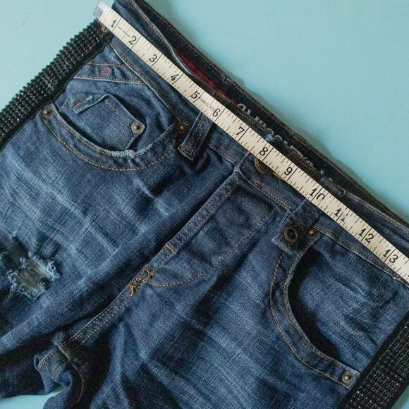 Smugglers Moon Rhinestone Distressed Slim Straight Jeans Size 30x32 - Picture 6 of 10